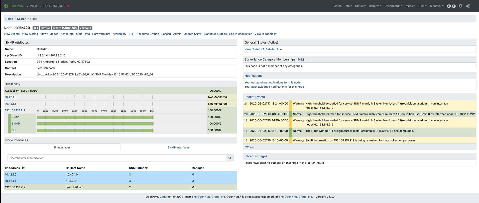 Horizon dashboard displaying events triggered by a threshold